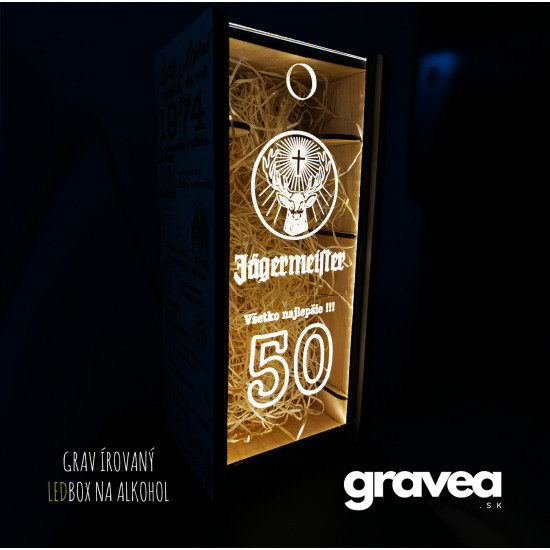 Gravírovaný darčekový box na flašu alkoholu JAGERMEISTER 1L